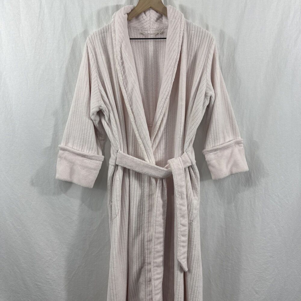 Soft Surroundings Pink Attached Belt Plush Ribbed Soft Robe Womens Sz L Cozy